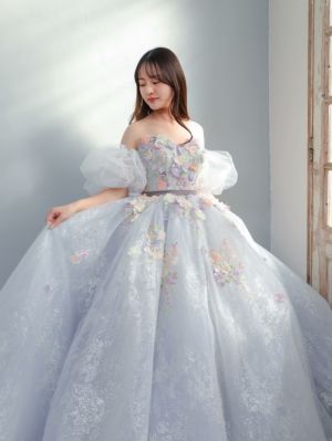 bonlecill ワンピース　結婚式　細見え　ブルー セール】結婚式ワンピースドレスボックスプリーツ七分袖&ロング